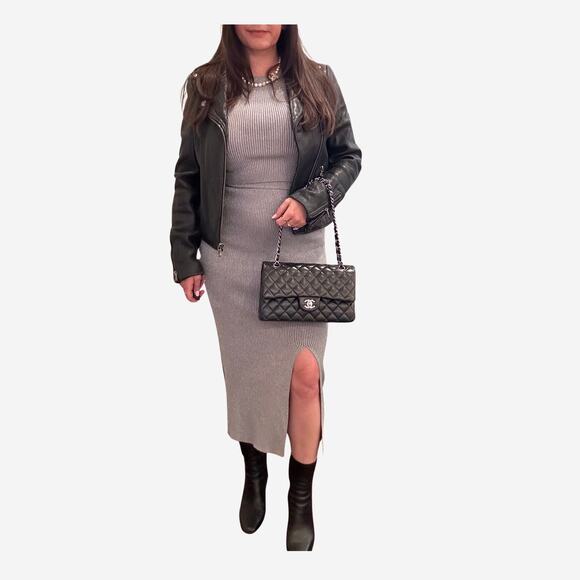 AUTHENTIC Chanel Medium Double Flap Black Lambskin w Silver Hardware from 2012 - Picture 14 of 15